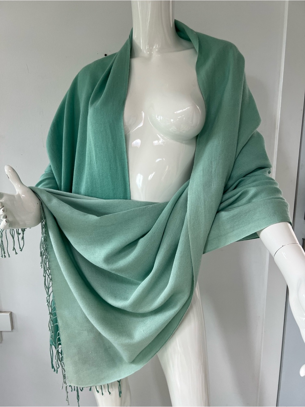 NIRVANA Pashmina Silk Wrap Scarf Ombré Pistachio colour Made in Nepal 37”X82”
